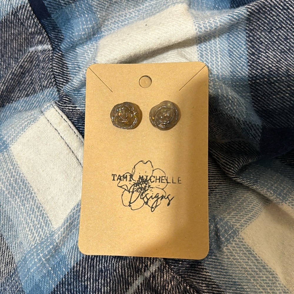 Clay rose earrings